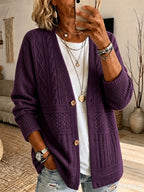 Women's Pink Floral Pattern Knit Cardigan