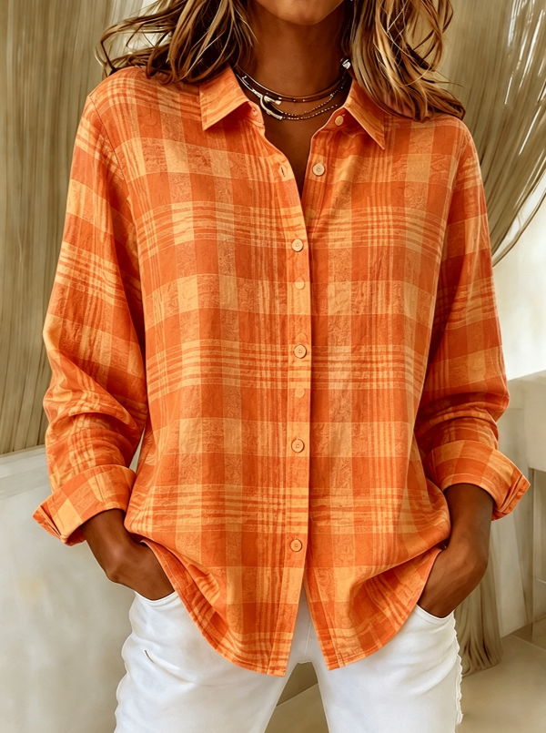 Women'S Pink Striped Printed Lapel Long Sleeved Shirt