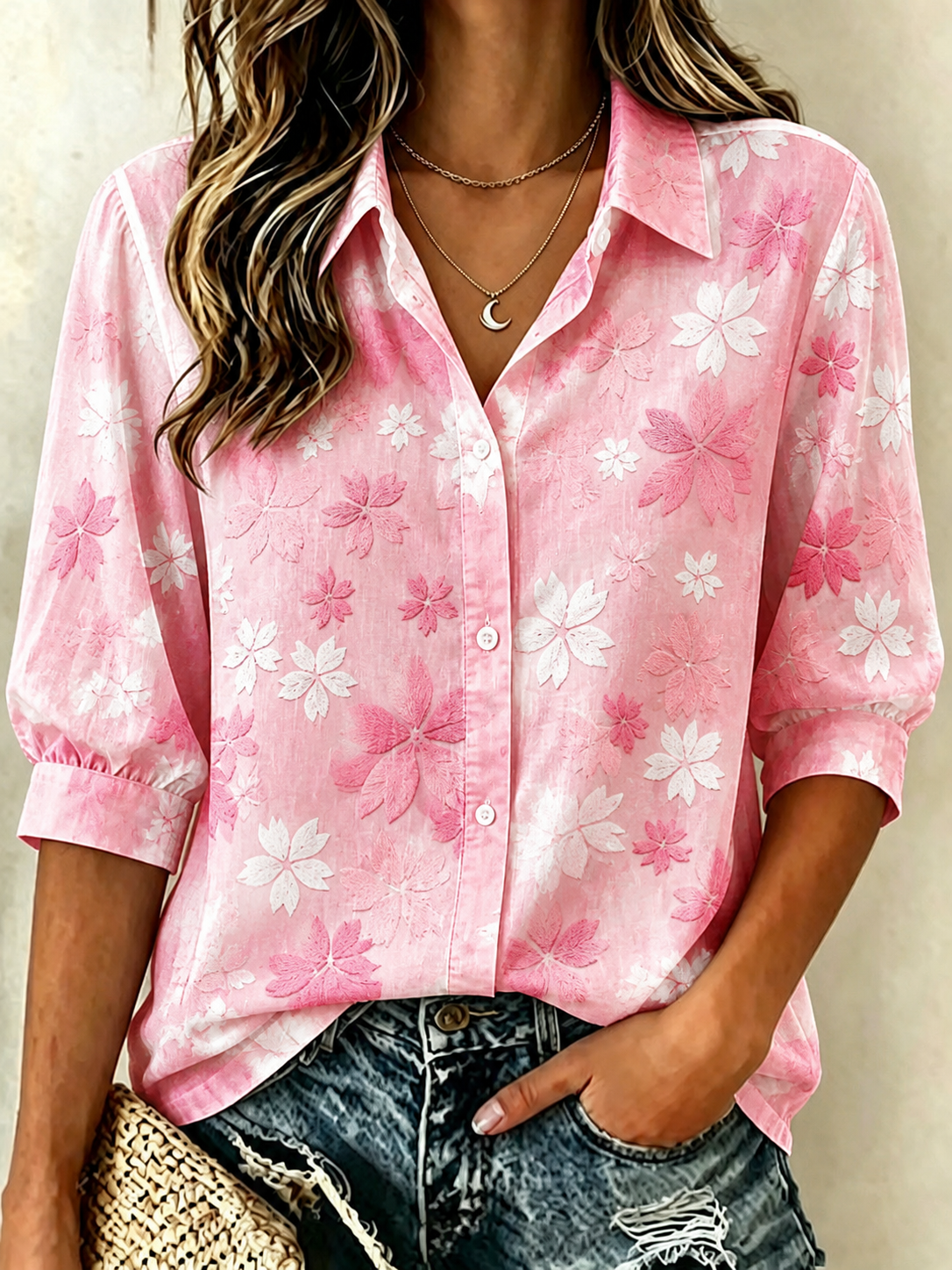 Women's Casual Breast Cancer Awareness Print Shirt