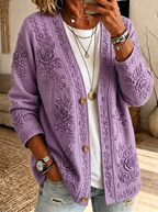 Women's Breast Cancer Awareness Pink Floral Embossed Printed Cardigan
