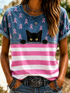 Women'S Breast Cancer Awareness Printing Short Sleeved T-Shirt