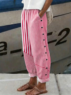 Women'S Casual Pink Stripe Art Breast Cancer Awareness Printed Trousers