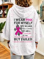 Women'S Breast Cancer Slogan Belief Casual Loose Casual Striped Hooded Sweatshirt