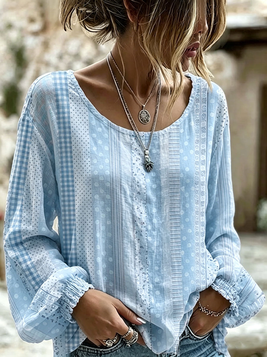 Women'S Casual Floral Cotton Linen Long Sleeved Shirt