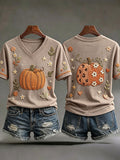 Women's Fall Pumpkin V-Neck T-Shirts
