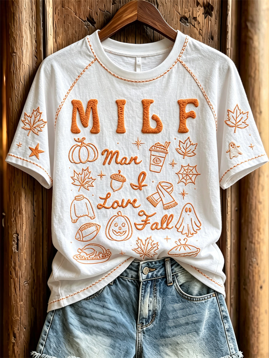 Women's MILF Man I Love Fall Cozy Fall Elements Print short sleeve T-shirt