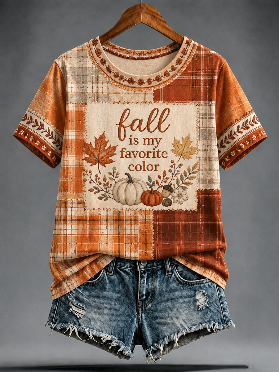 Women's fall is my favorite color Peinted short-sleeved T-shirt