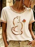 Women's Autumn Fallen Leaves Printed T-shirt