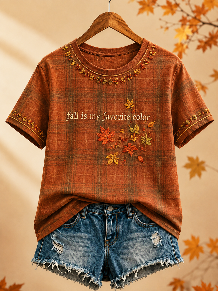 Women's fall is my favorite color Peinted short-sleeved T-shirt