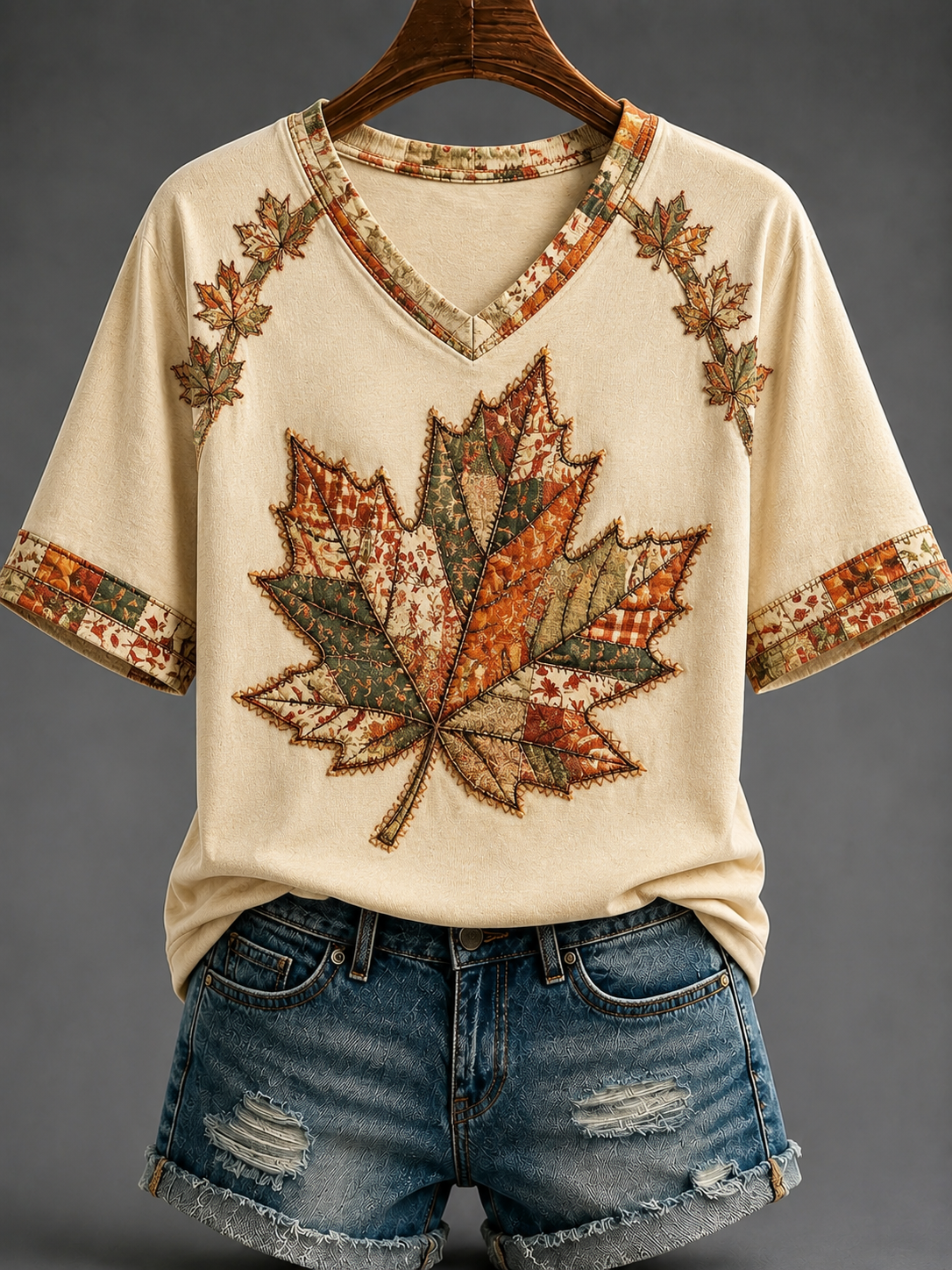 Women's Autumn V-neck Off-shoulder Short-sleeved T-shirt