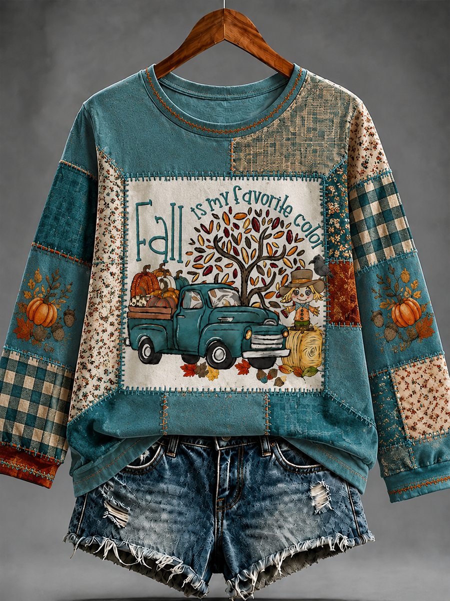 Women's FALL IS MY FAVORITE COLOR Printed off-shoulder sweatshirt