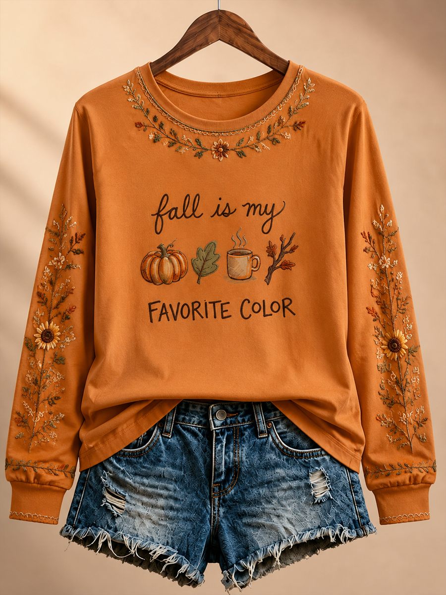 Women's FALL IS MY FAVORITE COLOR Printed off-shoulder sweatshirt