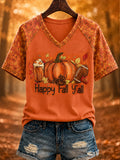 Women's Autumn Printed V-neck T-shirt