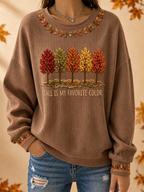 Women's Fall Is My Favorite Color Ribbed Round-Neck Sweatshirt