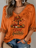 Women's Fall Is My Favorite Color Mid-length Sleeves V-Neck T-Shirt