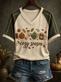 Women's Cozy Season Printed V-neck T-shirt