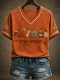 Women's Cozy Season Printed V-neck T-shirt