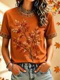 Women's Fall Trees Fall Leaves Printed short-sleeved T-shirt