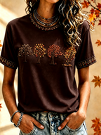 Women's Fall Trees Fall Leaves Printed short-sleeved T-shirt