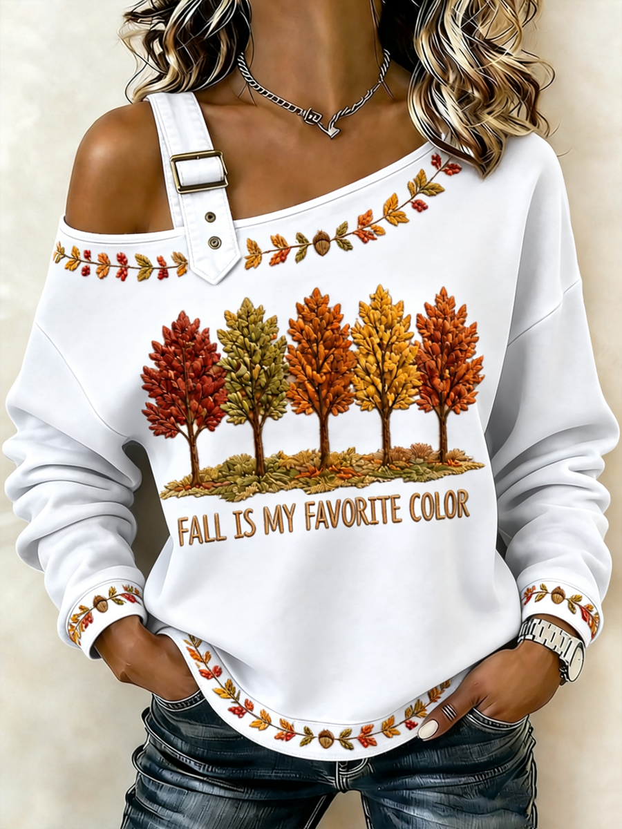 Women's Fall Is My Favorite Color Casual Off-Shoulder Sweatshirt