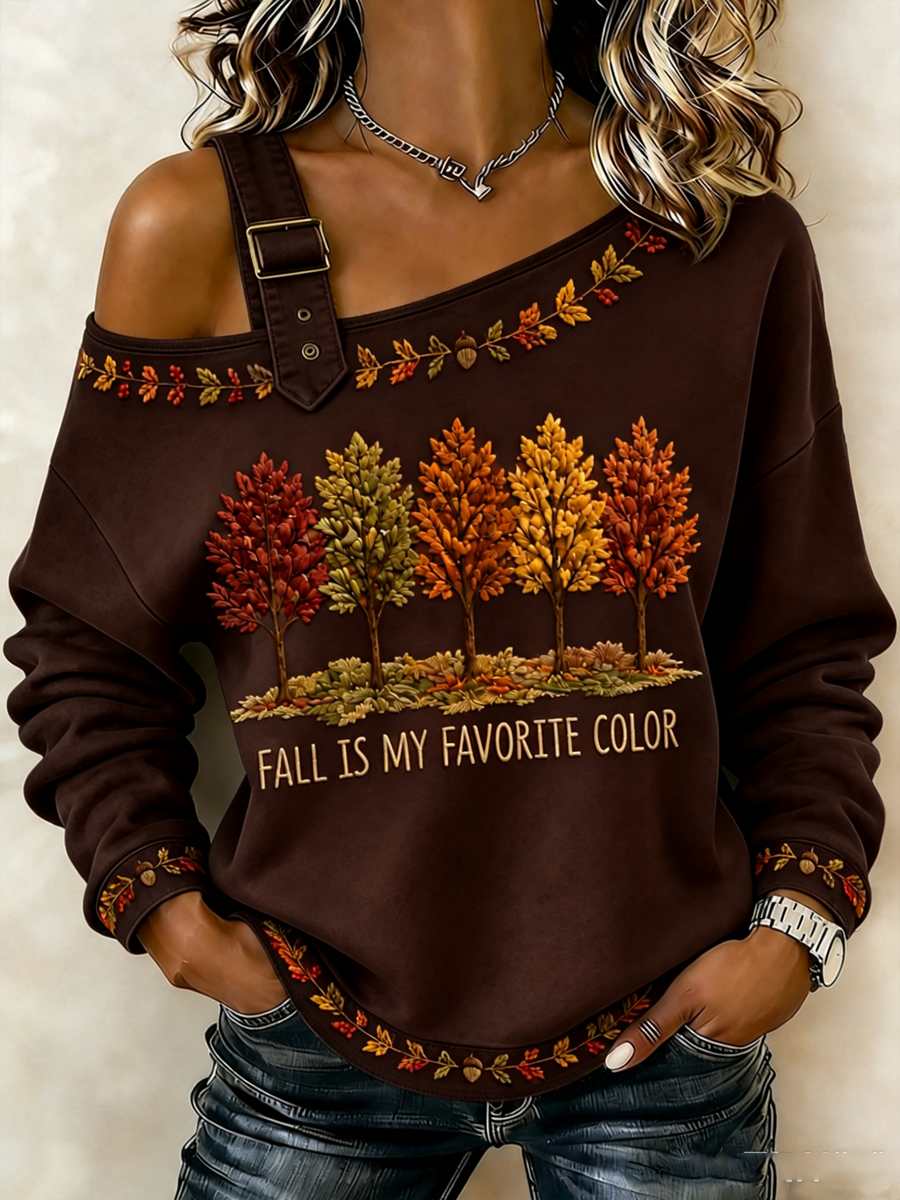 Women's Fall Is My Favorite Color Casual Off-Shoulder Sweatshirt