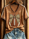 Women's Football Inspired Fall Pumpkin Leopard Print short-sleeved T-shirt
