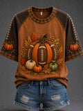 Women's Autumn Pumpkin Pattern Casual Short Sleeve T-shirt