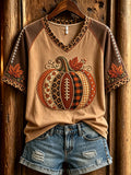 Women's Autumn Pumpkin Pattern Casual Short Sleeve T-shirt