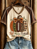 Women's Fall Means Football Leopard Print V-neck Short-sleeved T-shirt